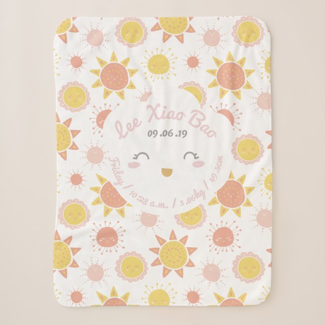 Sunny Smiles Baby Girl Birth Stats Keepake Sherpadecke (Vorderseite)