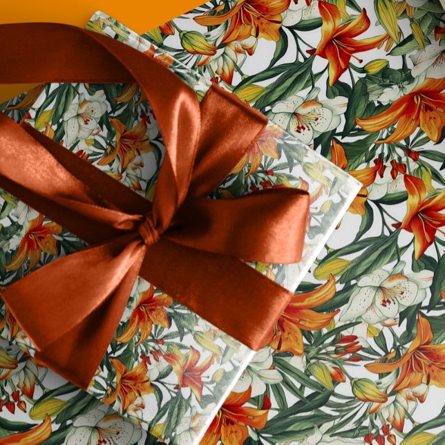 "Sunny Soiree" Tropical Orange California Lilies Geschenkpapier (Von Creator hochgeladen)