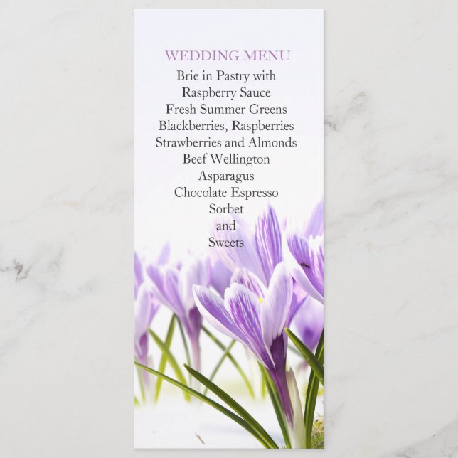 Sunny Spring Lavender Iris Wedding Menu Menükarte (Vorderseite)