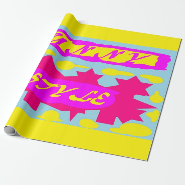 SUNNY STYLE DESIGN PINK LEMON BLUE GESCHENKPAPIER (Ungerollt)