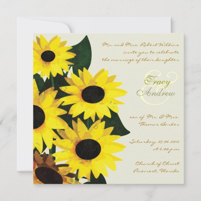 Sunny Sunflowers - Invitations de mariage (Devant)