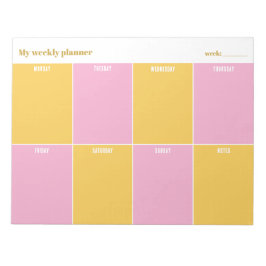 Sunny Yellow and Pink Custom Weekly Planner Notizblock