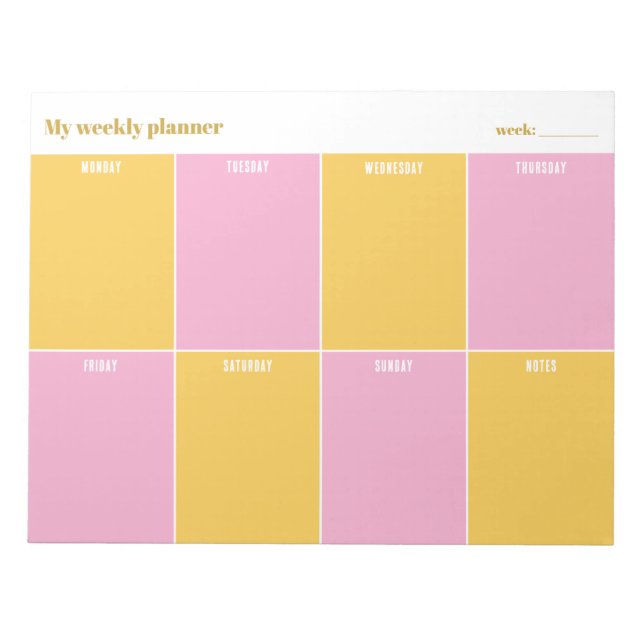 Sunny Yellow and Pink Custom Weekly Planner Notizblock (Vorderseite)