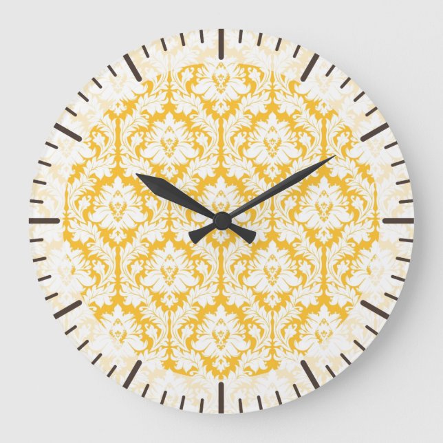 Sunny Yellow Damask Große Wanduhr (Vorderseite)
