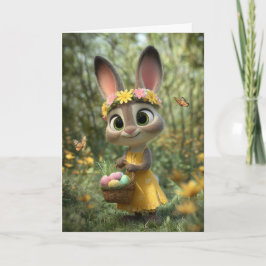 Sunny Yellow Dress Bunny with Easter Basket Card Karte