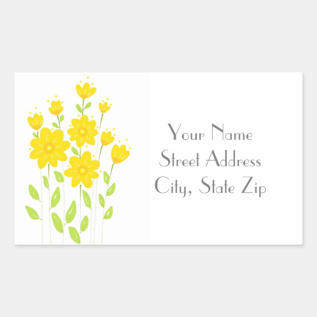 "Sunny Yellow Floral Bouquet"-Adressetikett Rechteckiger Aufkleber (Vorderseite)
