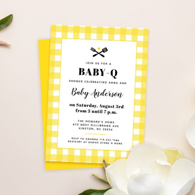 Sunny Yellow Gingham Kariert Baby Dusche GRILLEN Einladung (Von Creator hochgeladen)