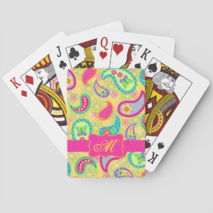 Sunny Yellow Modern Paisley Pattern Monogram Spielkarten