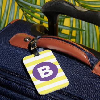 Sunny Yellow Striped Purple Monogram Gepäckanhänger