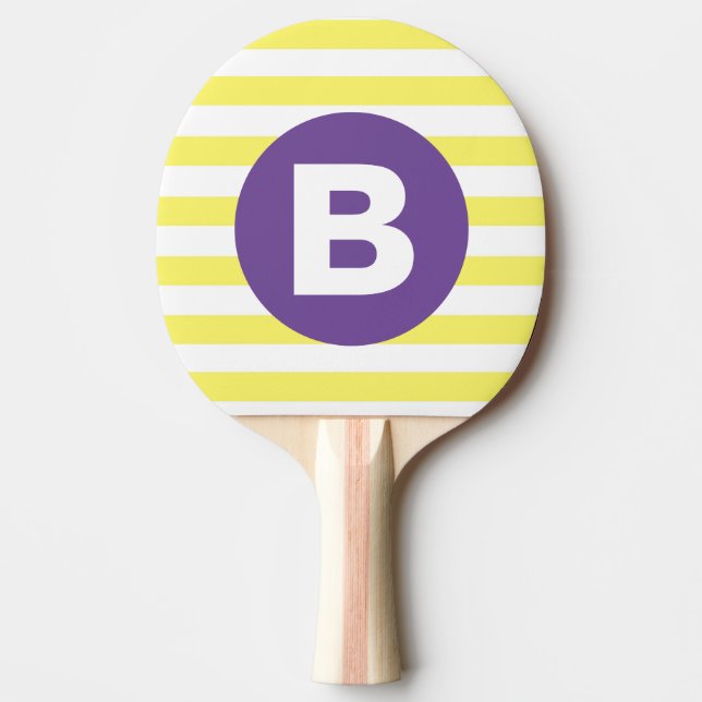 Sunny Yellow Striped Purple Monogram Tischtennis Schläger (Vorderseite)