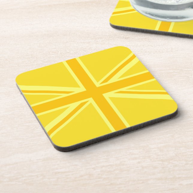 Sunny Yellow Union Jack British Flag Dekoration Untersetzer (Linke Seite)