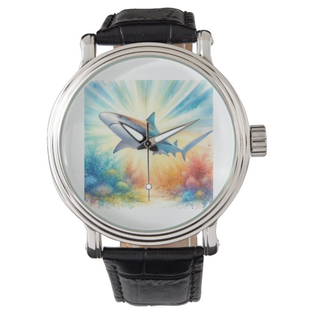 Sunray Shark in Colorful Watercolor AREF801 - Wate Armbanduhr (Vorderseite)