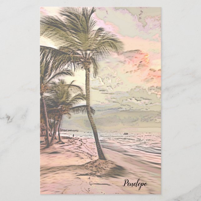 Sunrise Beach avec palmiers et papier à lettres de (Devant)