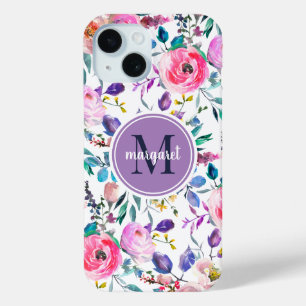 Sunrise Boho Floral Lila und weiß Monogramm Case-Mate iPhone Hülle