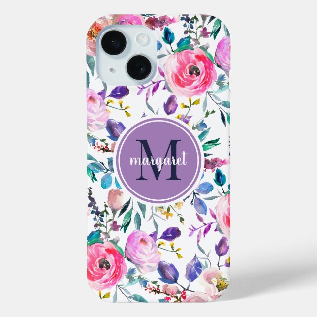Sunrise Boho Floral Lila und weiß Monogramm Case-Mate iPhone Hülle (Rückseite)