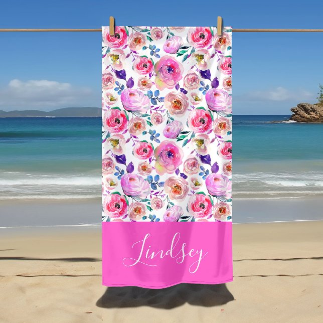 Sunrise Boho Floral Monogramm Strandtuch (Von Creator hochgeladen)