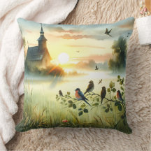 Sunrise Church with Birds in Misty Meadow No Verse