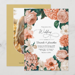 Sunrise Coral/Blush Peach/Driftwood Cream Wedding Einladung