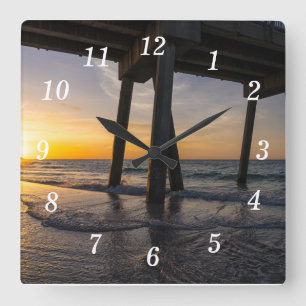 Sunrise D'Or Sous Pensacola Pier Horloge Murale