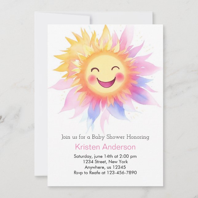 Sunrise Dreams and Sunshine Beams Girl Baby Dusche Einladung (Vorderseite)