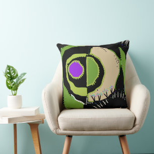 Sunrise Ethnic Circle - Green Black Lila Kissen