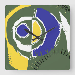 Sunrise Ethnic Circle - Yellow Green White Blue Quadratische Wanduhr