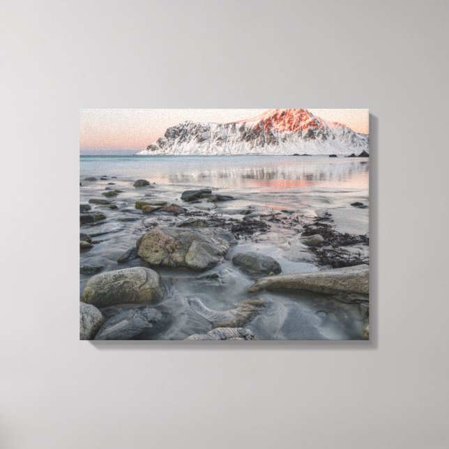 Sunrise Flakstad und Skagsanden Beach Leinwanddruck (Vorderseite)