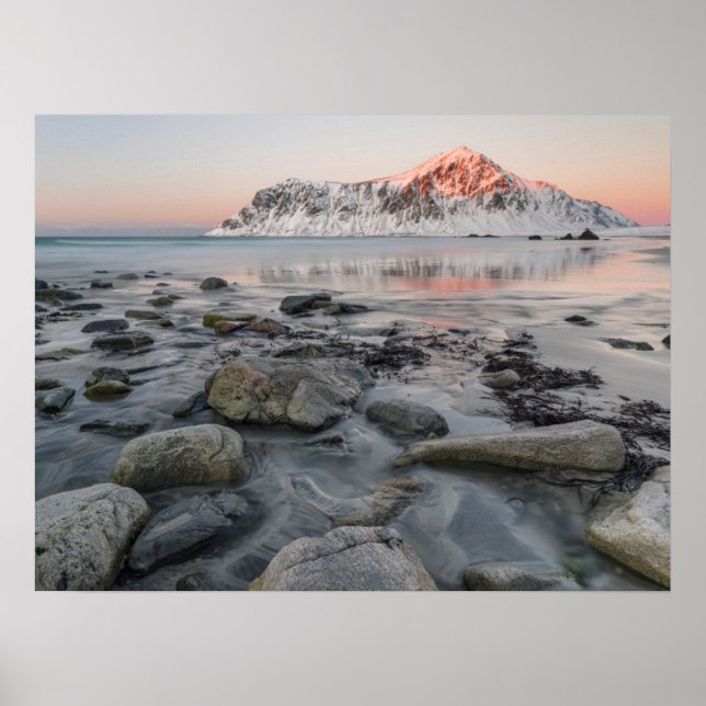 Sunrise Flakstad und Skagsanden Beach Poster (Vorne)