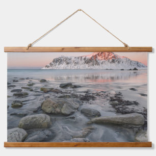 Sunrise Flakstad und Skagsanden Beach Wandteppich Mit Holzrahmen