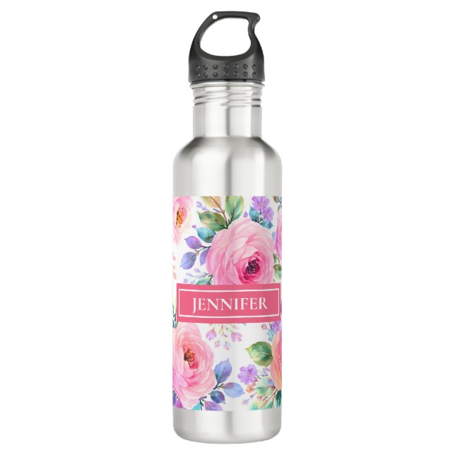 Sunrise Floral Boho Custom Name Design             Edelstahlflasche (Vorderseite)