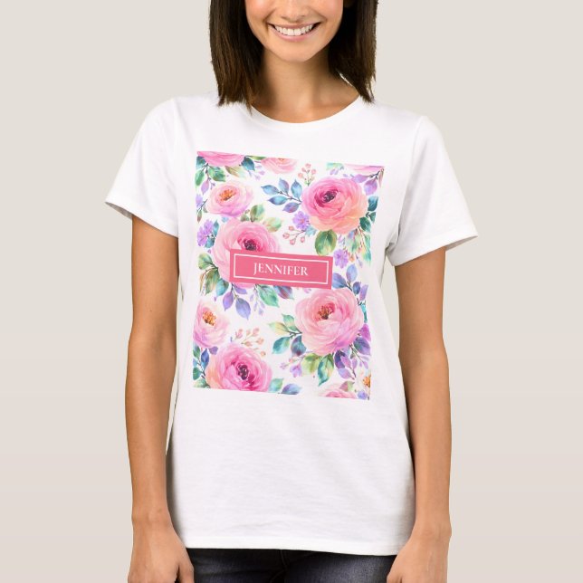 Sunrise Floral Boho Custom Name Design             T-Shirt (Vorderseite)