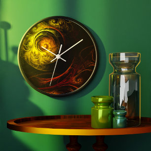 Sunrise Floral Red Abstract Art Round Große Wanduhr