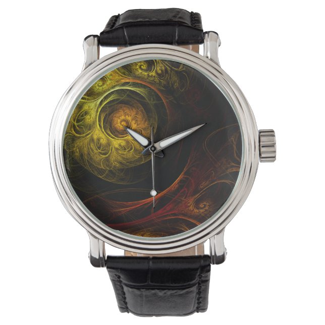 Sunrise Floral Red Abstrakte Kunst Armbanduhr (Vorderseite)