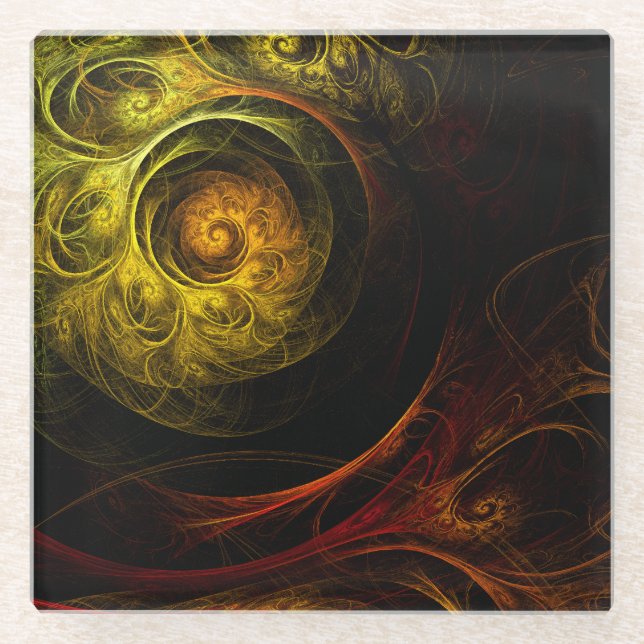 Sunrise Floral Red Abstrakte Kunst Glasuntersetzer (Vorderseite)
