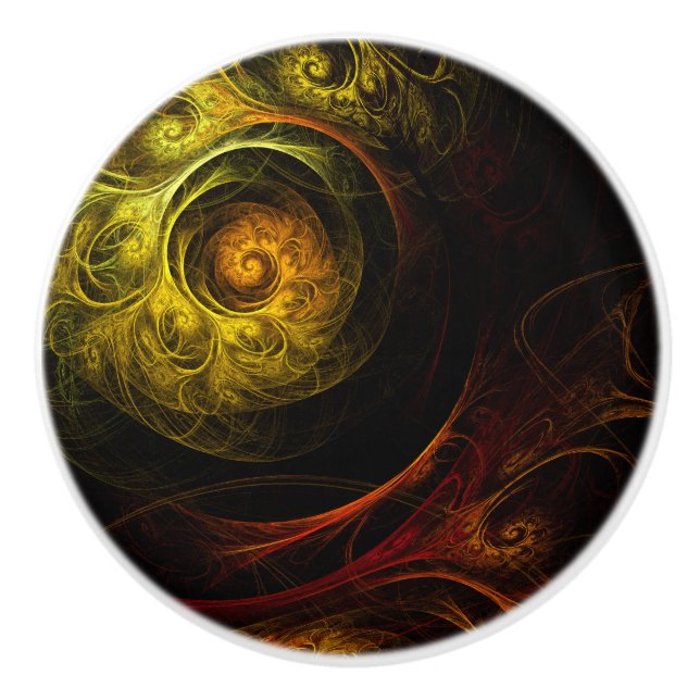 Sunrise Floral Red Abstrakte Kunst Keramikknauf (Vorderseite)