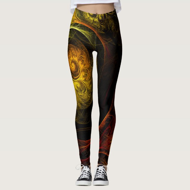 Sunrise Floral Red Abstrakte Kunst Leggings (Vorderseite)