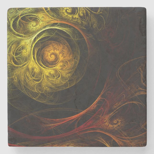 Sunrise Floral Red Abstrakte Kunst Steinuntersetzer (Vorderseite)
