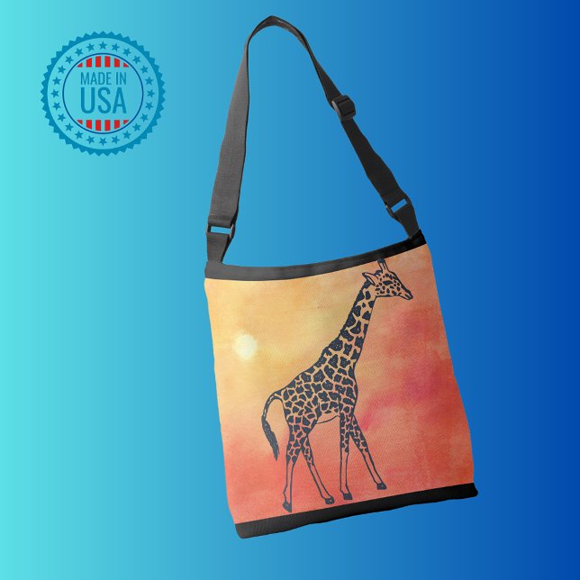 Sunrise Giraffe Tragetaschen Mit Langen Trägern (Crossbody Tote features adjustable strap & three interior pockets; one zipped, two unzipped)