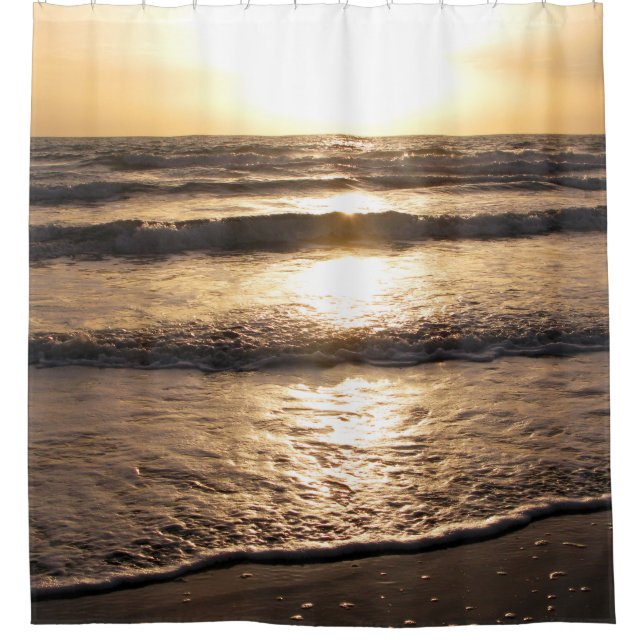 Sunrise Glow Beach Ocean View Foto Duschvorhang (Vorderseite)