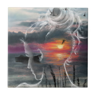 Sunrise Lady - Natur - Original Art Malerei Fliese