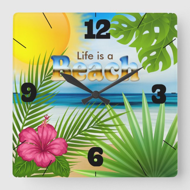 Sunrise Life ist ein Beach Design Quadratische Wanduhr (Vorderseite)
