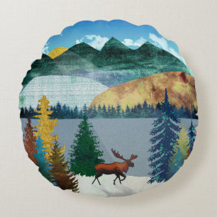 Sunrise Moose Rundes Kissen
