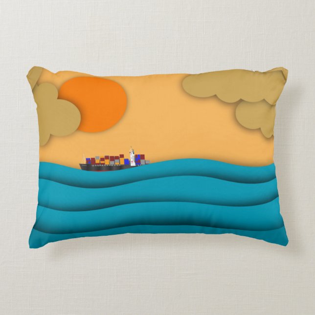 Sunrise Ocean Ship Sun Sunset Dekokissen (Vorderseite)