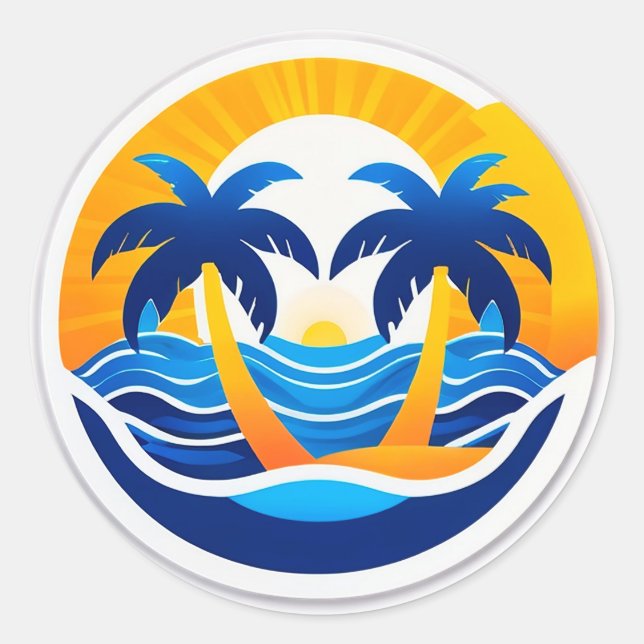 Sunrise Over Ocean Waves Emblem Runder Aufkleber (Vorderseite)