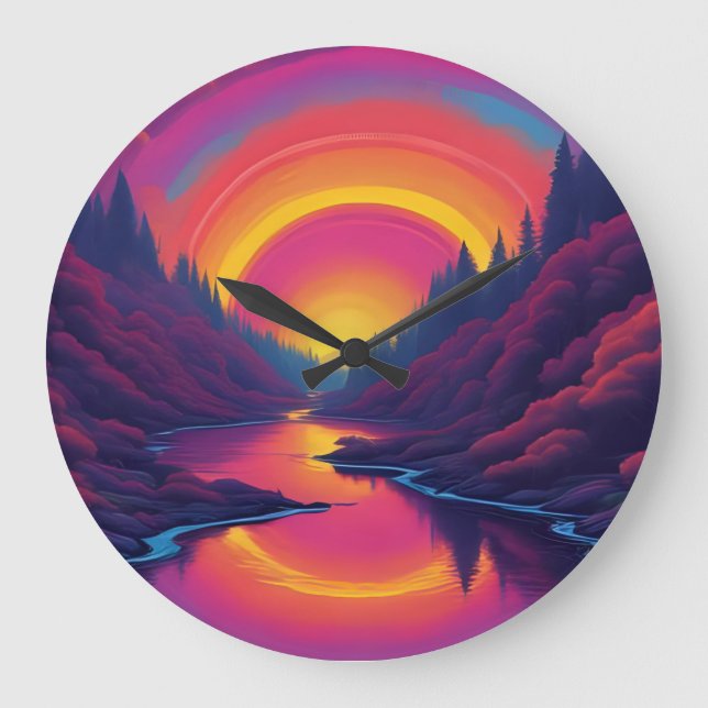 Sunrise Over The Lake Große Wanduhr (Vorderseite)