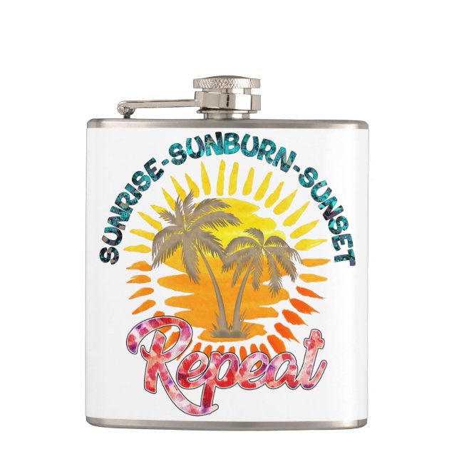 Sunrise-Sunburn-Sunset-Wiederholung | Golden Palm  Flachmann (Vorderseite)