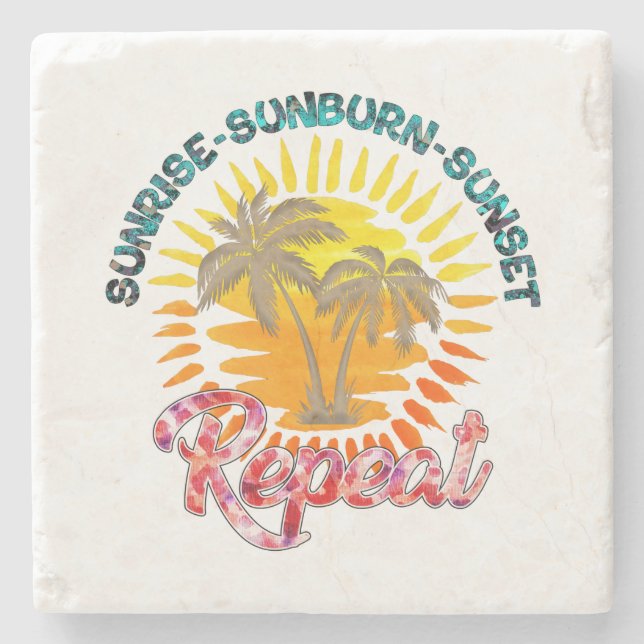 Sunrise-Sunburn-Sunset-Wiederholung | Golden Palm  Steinuntersetzer (Vorderseite)