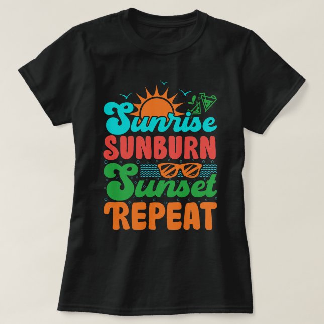 Sunrise Sunburn Sunset Wiederholung Sommer Beach V T-Shirt (Design vorne)
