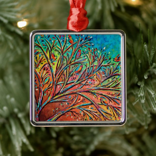 Sunrise Treetop Birds II Ornament Aus Metall (Baum)