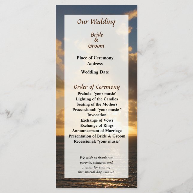 Sunrise with Clouds St. Martin Wedding Program Programm (Vorderseite)